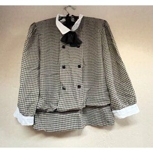Liz Petites Inc. Gingham Double-Breasted Style Blouse Size 8 Gray Puff Shoulder